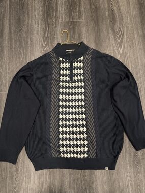 Stacy Adams Men's Navy Houndstooth Quarter-Zip Sweater